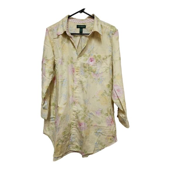 209 - Lauren Ralph Ralph Floral Blouse S/M very nice - monogram pocket - Picture 1 of 4